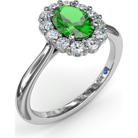 Oval Emerald Halo Ring with Round Diamonds by Fana - 1.14 Carat Total Gemstone Weight