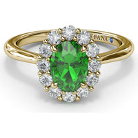 Oval Emerald Halo Ring with Round Diamonds by Fana - 1.14 Carat Total Gemstone Weight