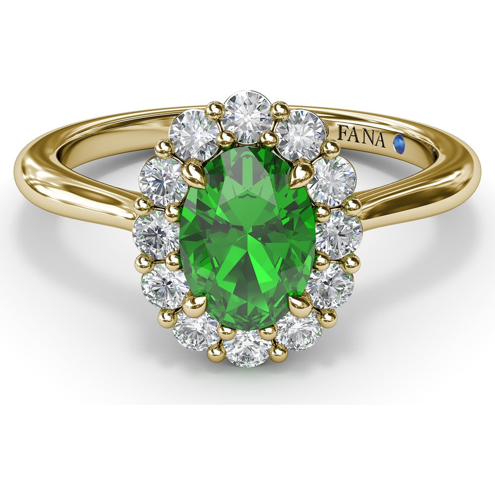 Oval Emerald Halo Ring with Round Diamonds by Fana - 1.14 Carat Total Gemstone Weight