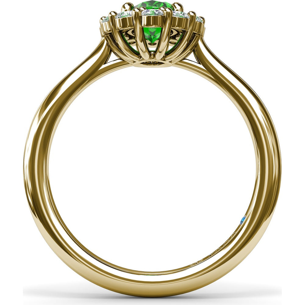 Oval Emerald Halo Ring with Round Diamonds by Fana - 1.14 Carat Total Gemstone Weight