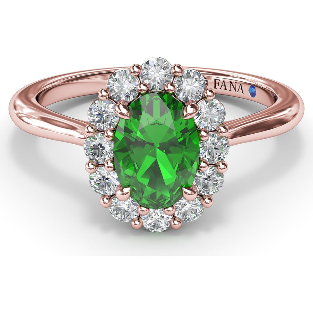 Oval Emerald Halo Ring with Round Diamonds by Fana - 1.14 Carat Total Gemstone Weight