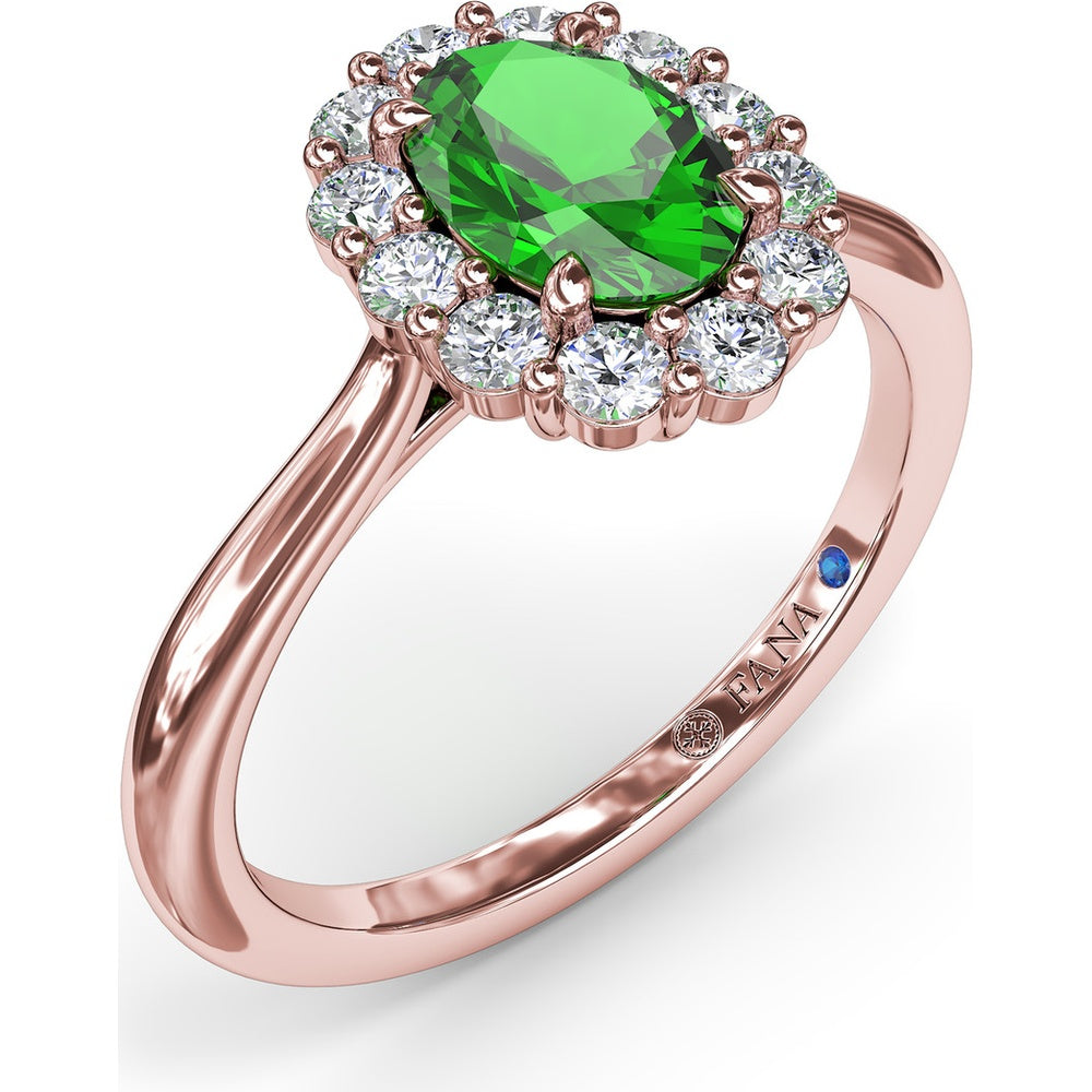 Oval Emerald Halo Ring with Round Diamonds by Fana - 1.14 Carat Total Gemstone Weight
