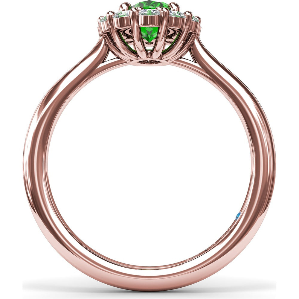 Oval Emerald Halo Ring with Round Diamonds by Fana - 1.14 Carat Total Gemstone Weight