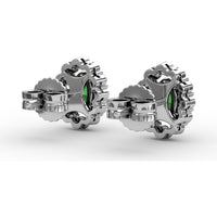 Oval Emerald Halo Stud Earrings with Pavé Set Round Diamonds by Fana - 1.32 Carat Total Gemstone Weight
