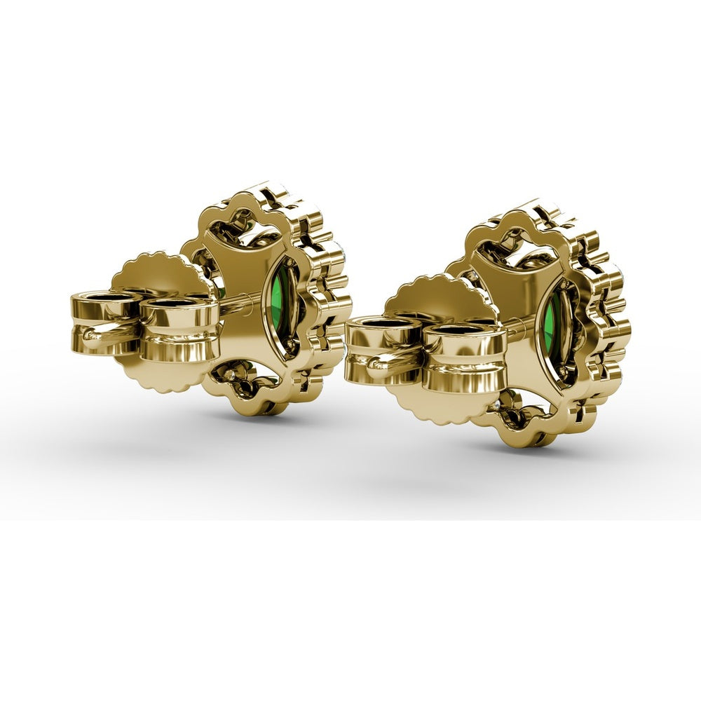 Oval Emerald Halo Stud Earrings with Pavé Set Round Diamonds by Fana - 1.32 Carat Total Gemstone Weight