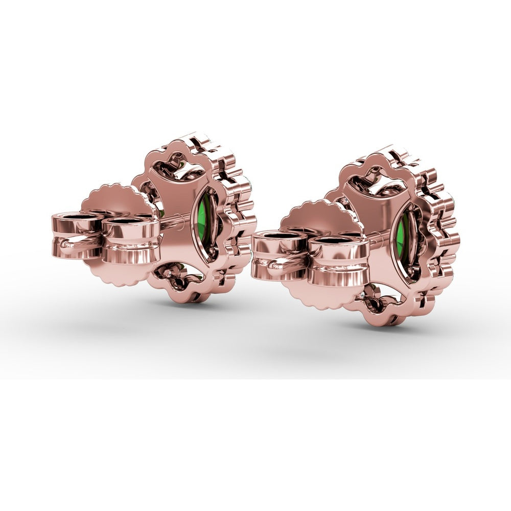 Oval Emerald Halo Stud Earrings with Pavé Set Round Diamonds by Fana - 1.32 Carat Total Gemstone Weight