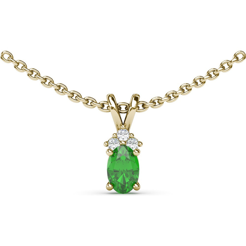 Oval Emerald Pendant with Round Diamond Accents by Fana - 0.53 Carat Total Gemstone Weight
