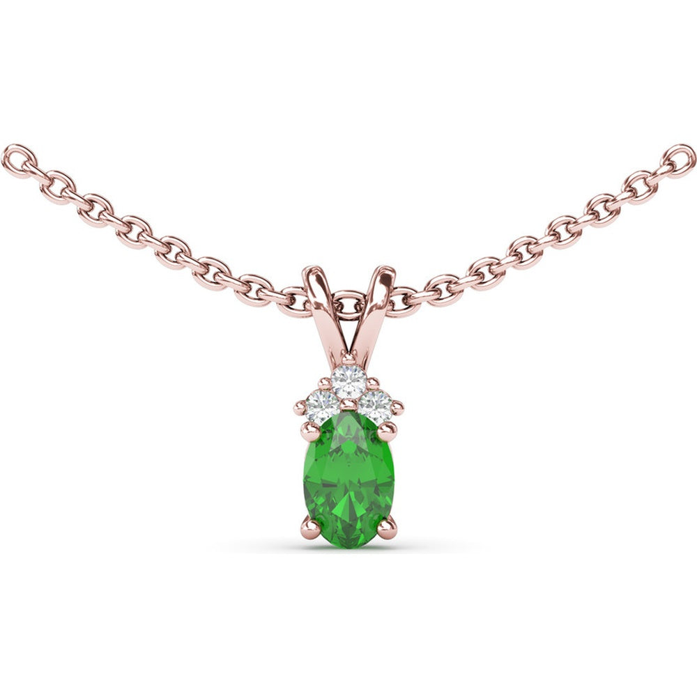 Oval Emerald Pendant with Round Diamond Accents by Fana - 0.53 Carat Total Gemstone Weight
