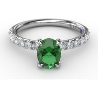 Oval Emerald Ring with Pavé Diamond Band and Claw Prongs by Fana - 1.17 Carat Total Gemstone Weight