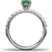 Oval Emerald Ring with Pavé Diamond Band and Claw Prongs by Fana - 1.17 Carat Total Gemstone Weight