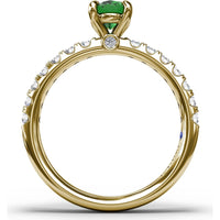 Oval Emerald Ring with Pavé Diamond Band and Claw Prongs by Fana - 1.17 Carat Total Gemstone Weight