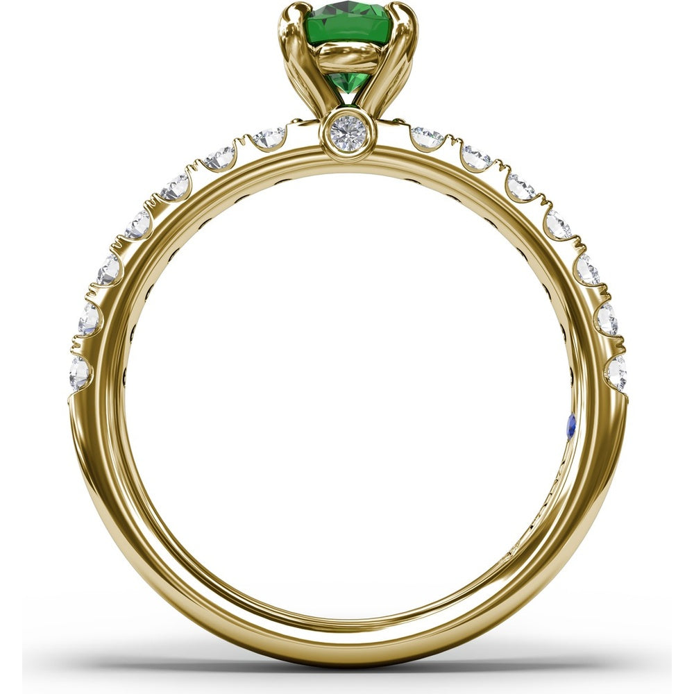 Oval Emerald Ring with Pavé Diamond Band and Claw Prongs by Fana - 1.17 Carat Total Gemstone Weight