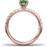 Oval Emerald Ring with Pavé Diamond Band and Claw Prongs by Fana - 1.17 Carat Total Gemstone Weight