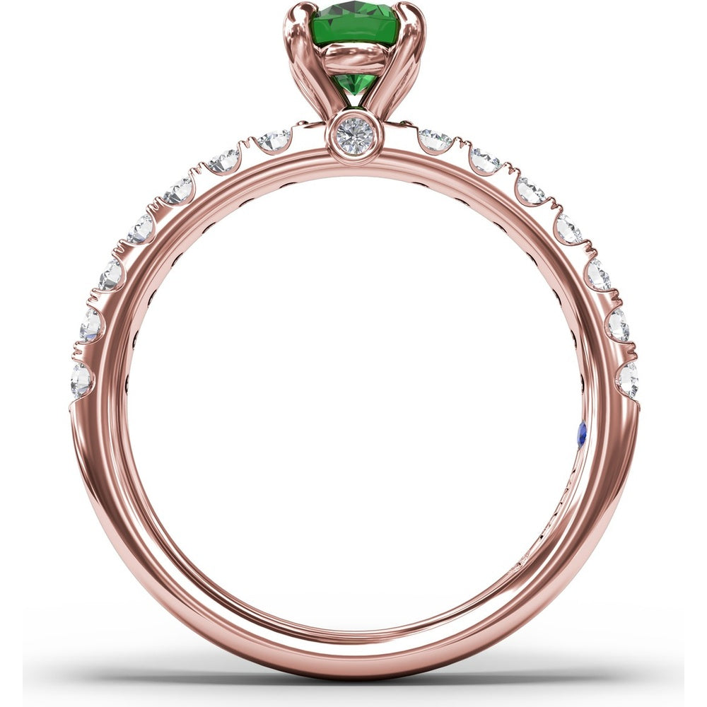 Oval Emerald Ring with Pavé Diamond Band and Claw Prongs by Fana - 1.17 Carat Total Gemstone Weight