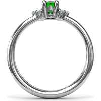 Oval Emerald Ring with Three Diamond Side Clusters by Fana - 0.42 Carat Total Diamond Weight