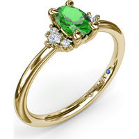 Oval Emerald Ring with Three Diamond Side Clusters by Fana - 0.42 Carat Total Diamond Weight