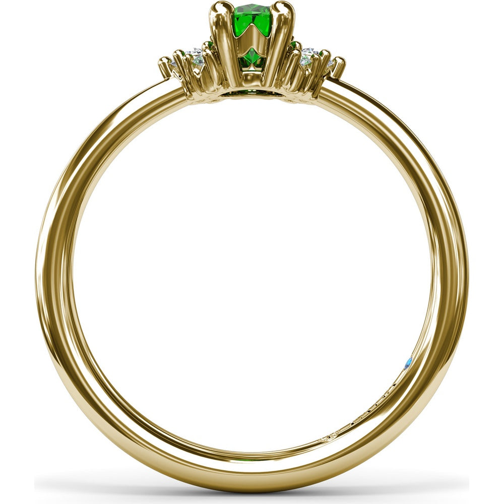 Oval Emerald Ring with Three Diamond Side Clusters by Fana - 0.42 Carat Total Diamond Weight