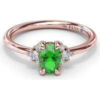 Oval Emerald Ring with Three Diamond Side Clusters by Fana - 0.42 Carat Total Diamond Weight
