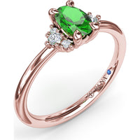 Oval Emerald Ring with Three Diamond Side Clusters by Fana - 0.42 Carat Total Diamond Weight