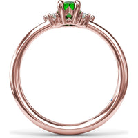 Oval Emerald Ring with Three Diamond Side Clusters by Fana - 0.42 Carat Total Diamond Weight