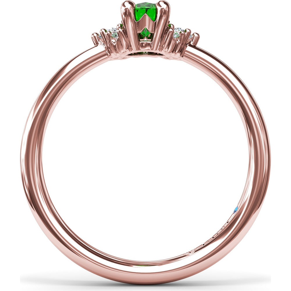 Oval Emerald Ring with Three Diamond Side Clusters by Fana - 0.42 Carat Total Diamond Weight