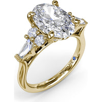 Oval Engagement Ring Setting with Round Diamonds and Tapered Baguettes - 0.55 Carat Total Side Stone Weight by Fana