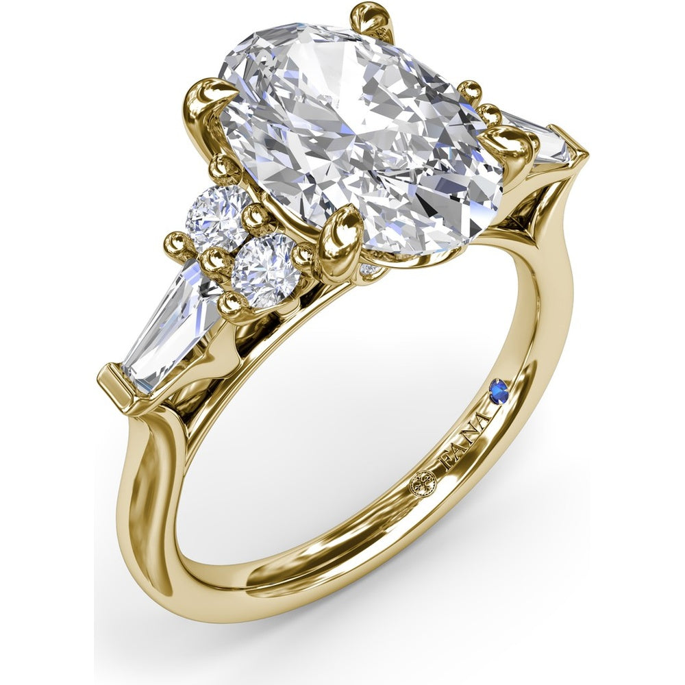 Oval Engagement Ring Setting with Round Diamonds and Tapered Baguettes - 0.55 Carat Total Side Stone Weight by Fana