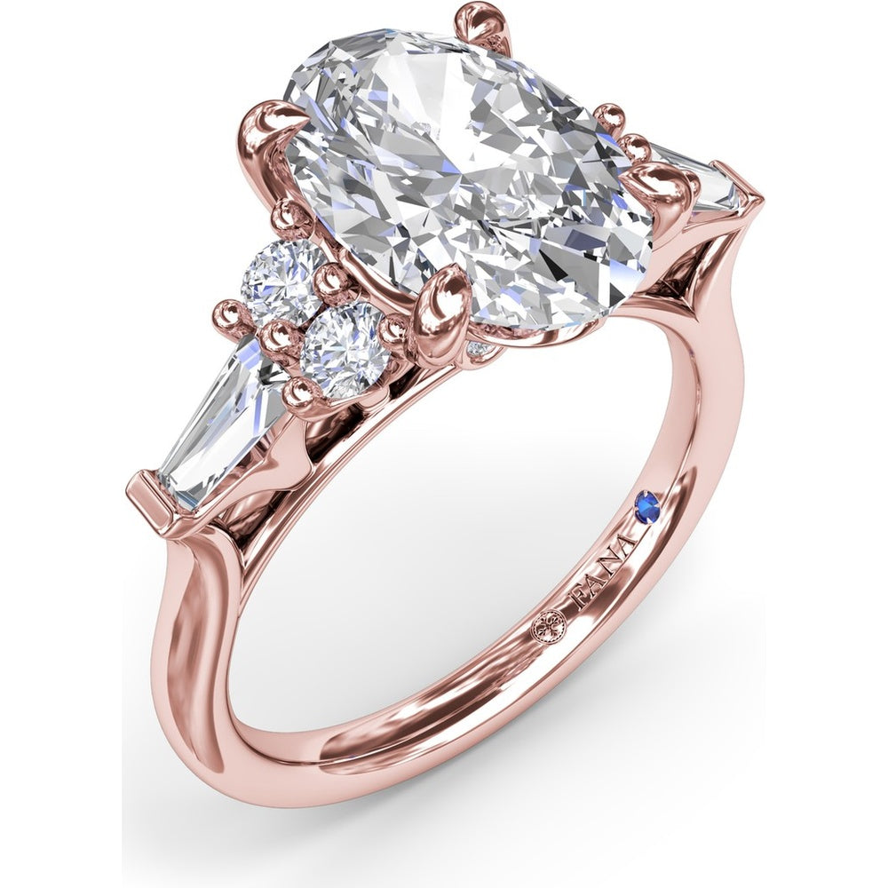 Oval Engagement Ring Setting with Round Diamonds and Tapered Baguettes - 0.55 Carat Total Side Stone Weight by Fana