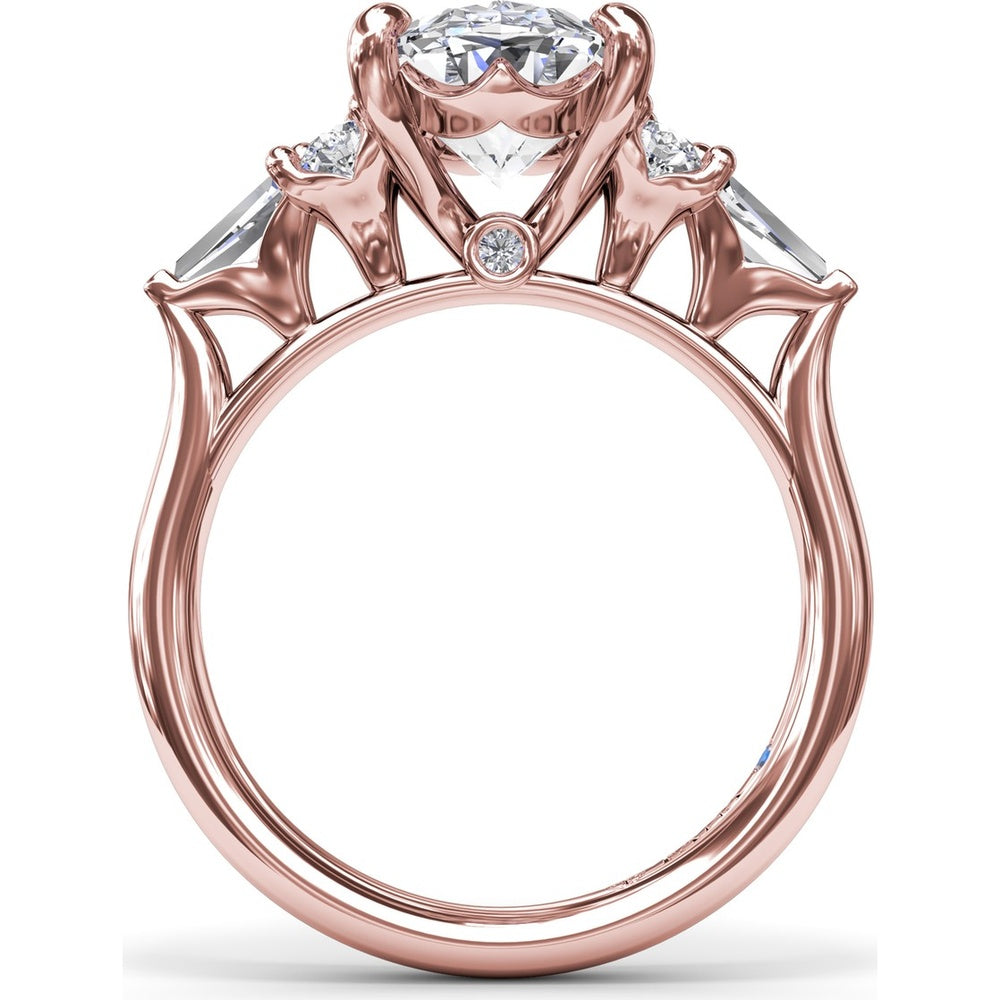 Oval Engagement Ring Setting with Round Diamonds and Tapered Baguettes - 0.55 Carat Total Side Stone Weight by Fana