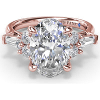Oval Engagement Ring Setting with Round Diamonds and Tapered Baguettes - 0.55 Carat Total Side Stone Weight by Fana