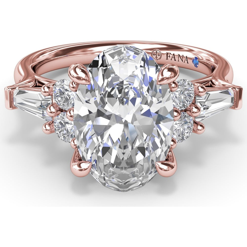 Oval Engagement Ring Setting with Round Diamonds and Tapered Baguettes - 0.55 Carat Total Side Stone Weight by Fana