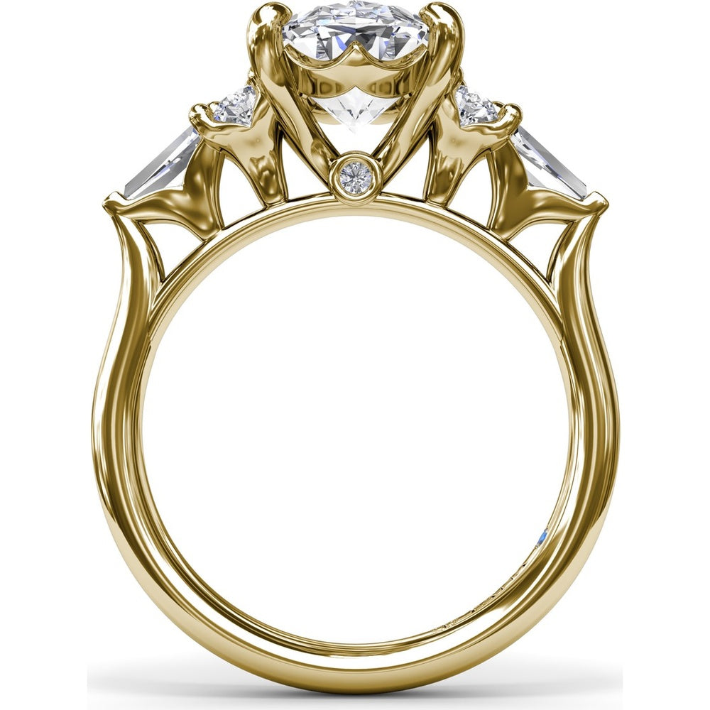 Oval Engagement Ring Setting with Round Diamonds and Tapered Baguettes - 0.55 Carat Total Side Stone Weight by Fana
