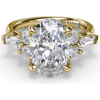 Oval Engagement Ring Setting with Round Diamonds and Tapered Baguettes - 0.55 Carat Total Side Stone Weight by Fana