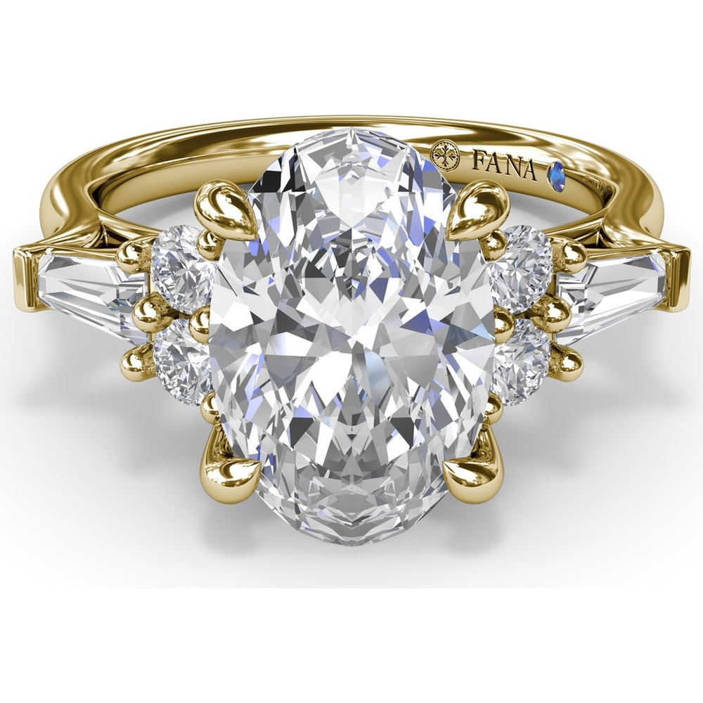 Oval Engagement Ring Setting with Round Diamonds and Tapered Baguettes - 0.55 Carat Total Side Stone Weight by Fana