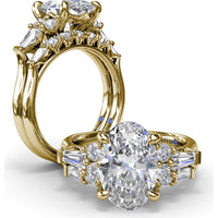 Oval Engagement Ring Setting with Round Diamonds and Tapered Baguettes - 0.55 Carat Total Side Stone Weight by Fana