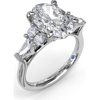 Oval Engagement Ring Setting with Round Diamonds and Tapered Baguettes - 0.55 Carat Total Side Stone Weight by Fana