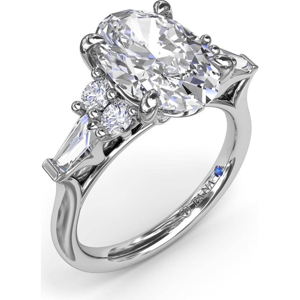 Oval Engagement Ring Setting with Round Diamonds and Tapered Baguettes - 0.55 Carat Total Side Stone Weight by Fana