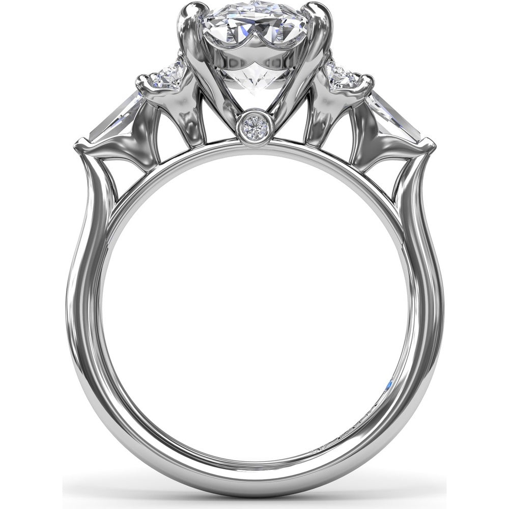 Oval Engagement Ring Setting with Round Diamonds and Tapered Baguettes - 0.55 Carat Total Side Stone Weight by Fana