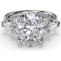 Oval Engagement Ring Setting with Round Diamonds and Tapered Baguettes - 0.55 Carat Total Side Stone Weight by Fana