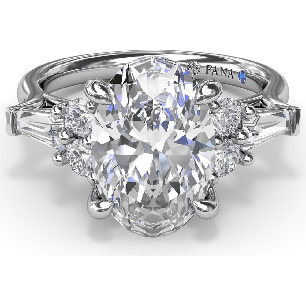 Oval Engagement Ring Setting with Round Diamonds and Tapered Baguettes - 0.55 Carat Total Side Stone Weight by Fana