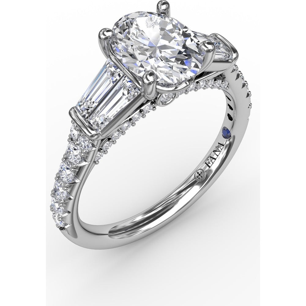 Oval Engagement Ring Setting with Tapered Baguette Side Stones and Pavé Diamond Band - 0.95 Carat Total Side Stone Weight by Fana