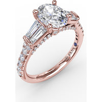 Oval Engagement Ring Setting with Tapered Baguette Side Stones and Pavé Diamond Band - 0.95 Carat Total Side Stone Weight by Fana