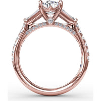 Oval Engagement Ring Setting with Tapered Baguette Side Stones and Pavé Diamond Band - 0.95 Carat Total Side Stone Weight by Fana