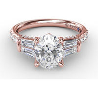 Oval Engagement Ring Setting with Tapered Baguette Side Stones and Pavé Diamond Band - 0.95 Carat Total Side Stone Weight by Fana