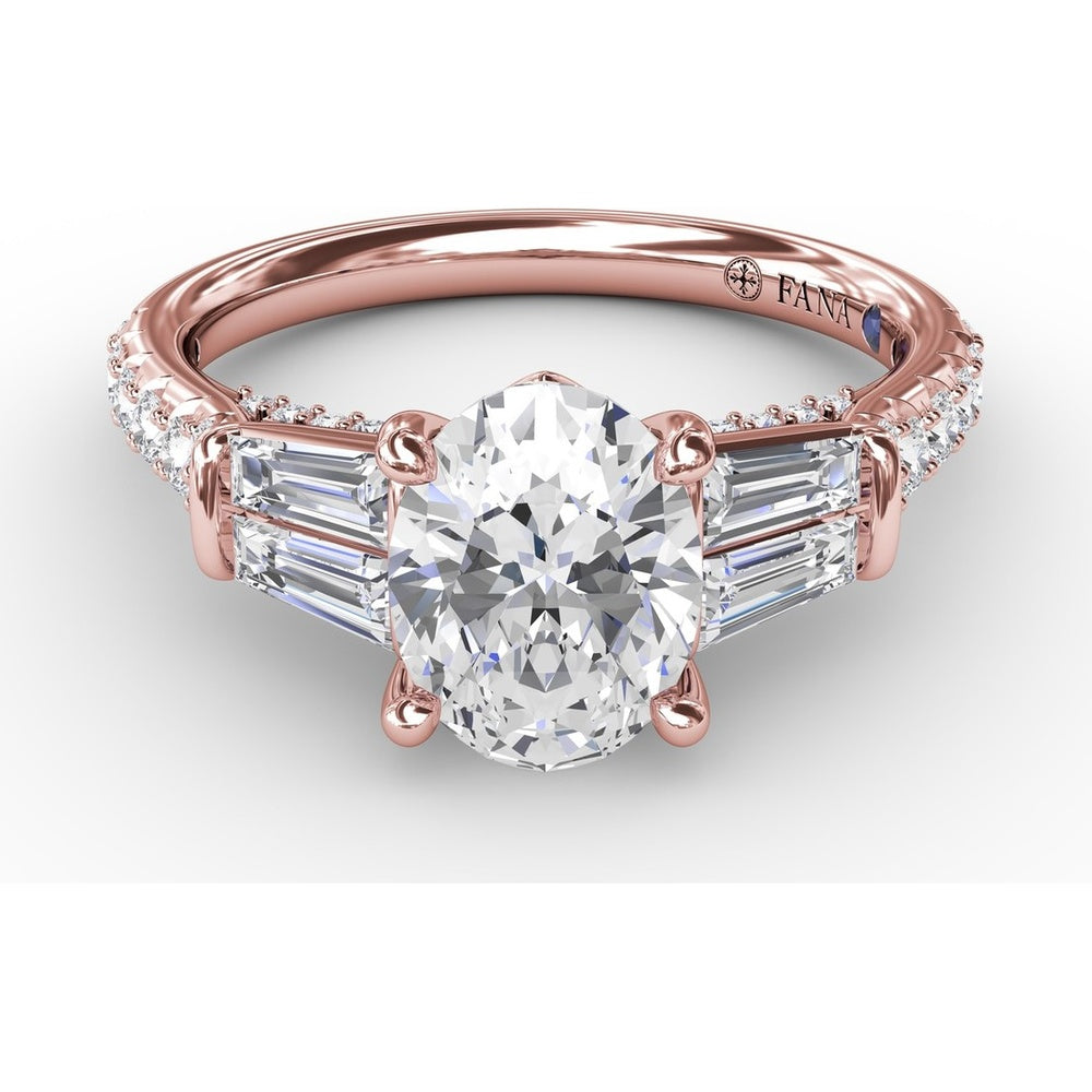 Oval Engagement Ring Setting with Tapered Baguette Side Stones and Pavé Diamond Band - 0.95 Carat Total Side Stone Weight by Fana