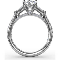 Oval Engagement Ring Setting with Tapered Baguette Side Stones and Pavé Diamond Band - 0.95 Carat Total Side Stone Weight by Fana