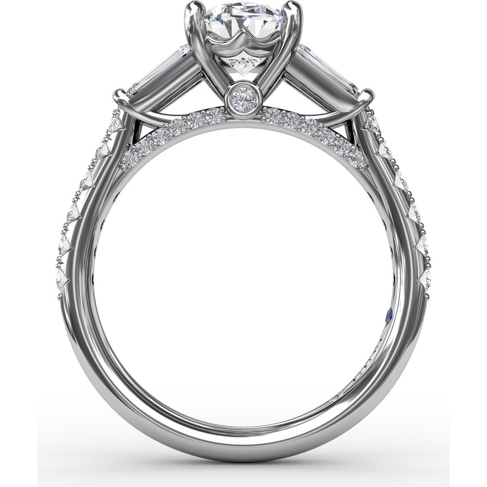 Oval Engagement Ring Setting with Tapered Baguette Side Stones and Pavé Diamond Band - 0.95 Carat Total Side Stone Weight by Fana