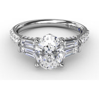 Oval Engagement Ring Setting with Tapered Baguette Side Stones and Pavé Diamond Band - 0.95 Carat Total Side Stone Weight by Fana