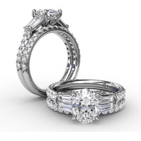 Oval Engagement Ring Setting with Tapered Baguette Side Stones and Pavé Diamond Band - 0.95 Carat Total Side Stone Weight by Fana