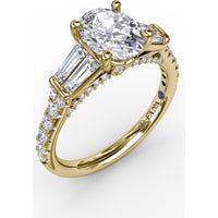 Oval Engagement Ring Setting with Tapered Baguette Side Stones and Pavé Diamond Band - 0.95 Carat Total Side Stone Weight by Fana